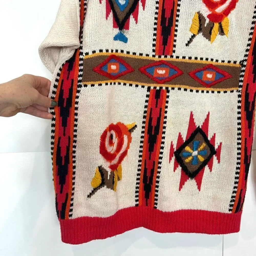 Emminent Womens Folk Art Embroidered vintage Crewneck Sweater Southwesterb Large
